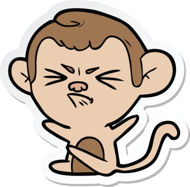 Bir insan tarafından çizilmiş kızgın bir maymunun çıkartması.