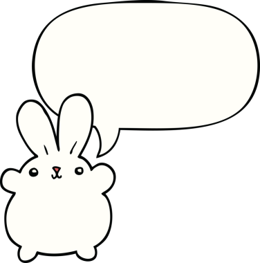 Bir insan tarafından çizilmiş konuşma balonlu şirin çizgi film tavşanı.