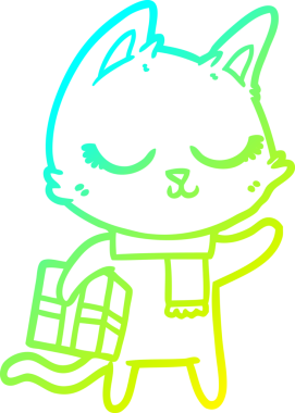 Bir insan tarafından çizilmiş sakin bir çizgi film kedisinin soğuk eğim çizgisi.