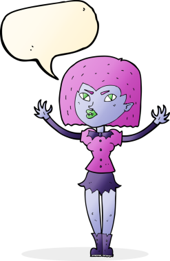 Bir insan tarafından çizilmiş konuşma balonu olan vampir kız.