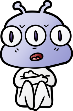 Bir insan tarafından çizilmiş üç gözlü uzaylı çizgi filmi.