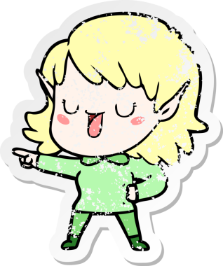 Bir insan tarafından çizilmiş karikatür elf kızının sıkıntılı çıkartması.