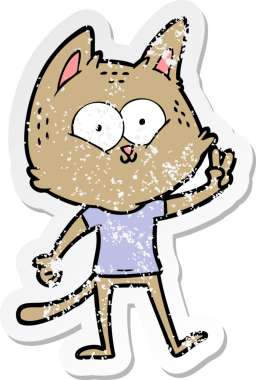 Bir çizgi film kedisinin sıkıntılı çıkartması Bir insan tarafından çizilmiş barış işareti