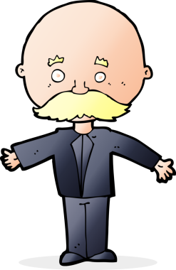 Bir insan tarafından çizilmiş bıyıklı bir çizgi film adamı.