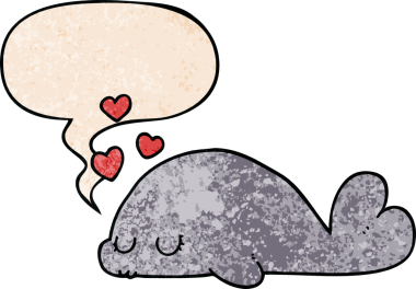 Bir insan tarafından çizilmiş eski moda konuşma baloncuğu olan sevimli çizgi film yunusu.