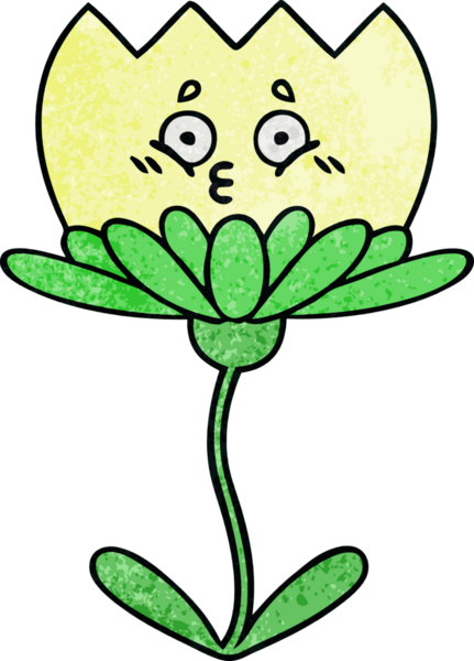 Bir insan tarafından çizilmiş bir çiçeğin retro grunge desen karikatürü