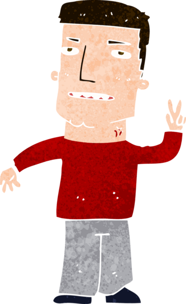 Karikatürist bir insan tarafından çizilmiş barış işareti veriyor.