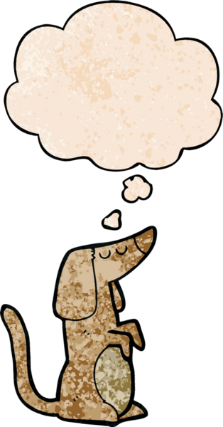 Bir insan tarafından çizilmiş grunge desenli düşünce baloncuğu olan çizgi film köpeği.