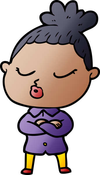 Bir insan tarafından çizilmiş sakin bir kadın çizgi filmi.