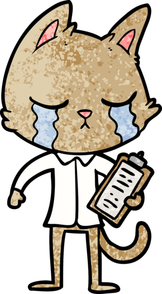 Bir insan tarafından çizilmiş ağlayan çizgi film iş kedisi.