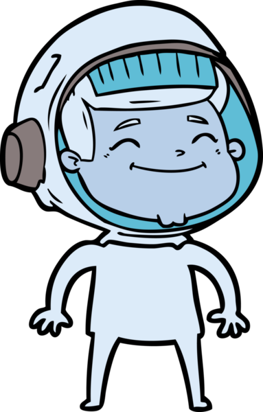 Bir insan tarafından çizilmiş mutlu astronot çizgi filmi.