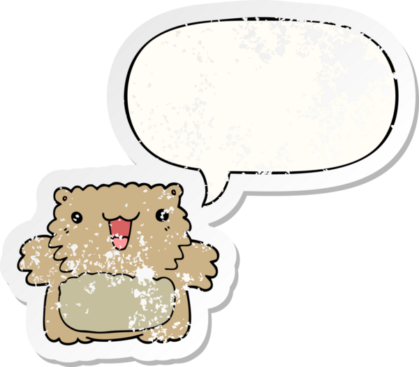 Konuşma baloncuğu olan çizgi film ayısı bir insan tarafından çizilmiş sıkıntılı eski bir çıkartma