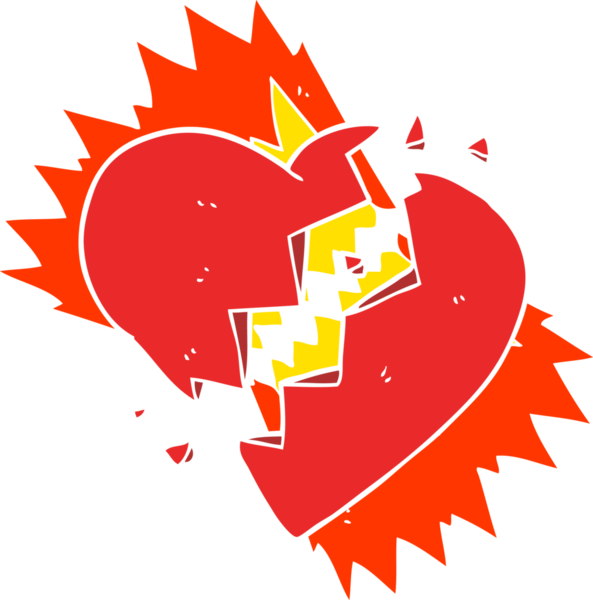 Bir insan tarafından çizilen kırık kalbin düz renk çizimi