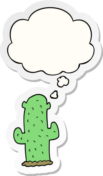 Düşünce baloncuğu insan tarafından çizilmiş bir çıkartma olan çizgi film kaktüsü.