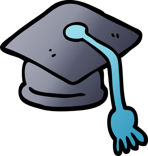 Bir insan tarafından çizilmiş vektör gradyan çizim karikatürü mezuniyet şapkası