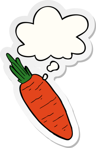 Düşünce baloncuklu havuç insan tarafından çizilmiş bir çıkartma.