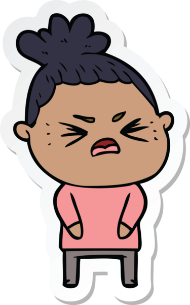 Bir insan tarafından çizilmiş kızgın bir karikatür çıkartması.