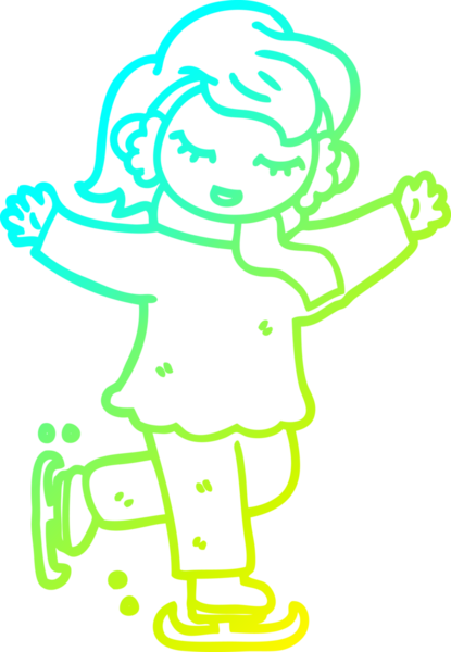 Bir insan tarafından çizilmiş buz pateni yapan bir kız çizgi film çizimi.