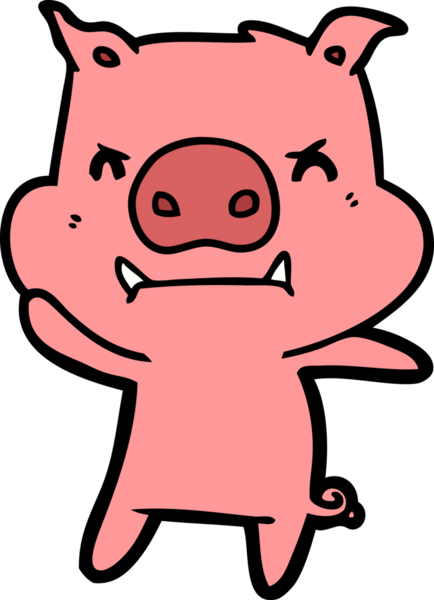 Bir insan tarafından çizilmiş kızgın çizgi film domuzu.