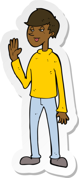 Bir insan tarafından çizilmiş bir karikatür el sallayan adamın çıkartması.