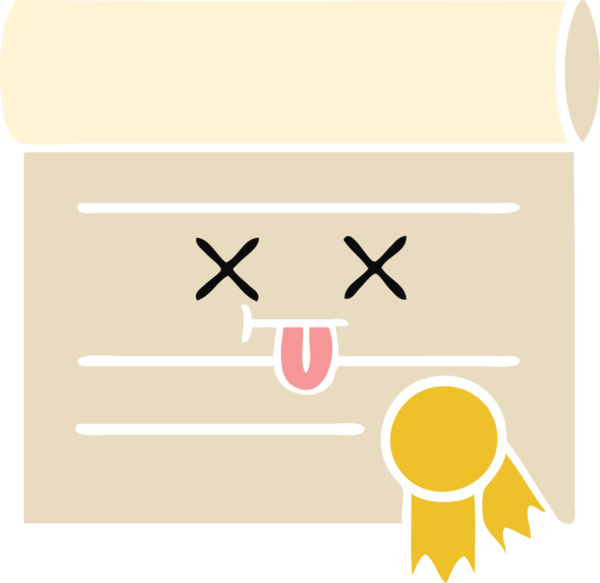 Bir insan tarafından çizilmiş bir sertifikanın düz renk retro karikatürü