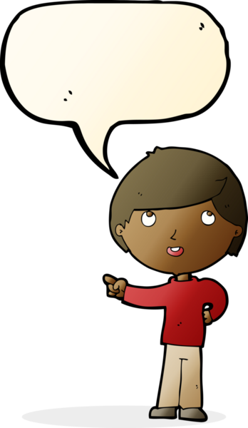 Çizgi filmci çocuk bir insan tarafından çizilmiş konuşma balonuyla işaret ediyor.