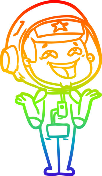 Gökkuşağı gradyan çizgi çizimi Bir insan tarafından çizilmiş gülen astronot