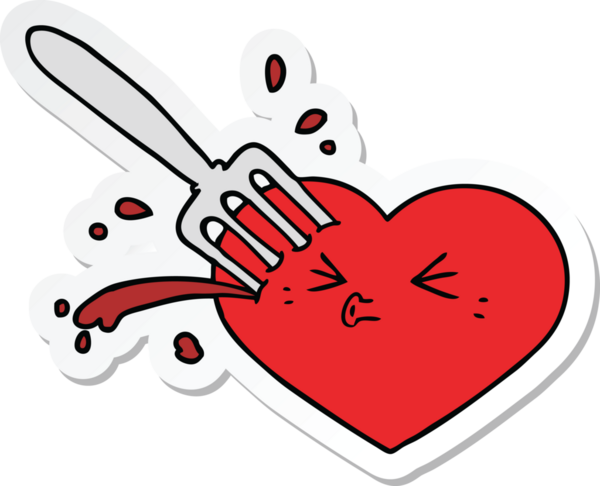 Bir insan tarafından çizilmiş çatalla çizilmiş bir aşk kalbinin çıkartması.