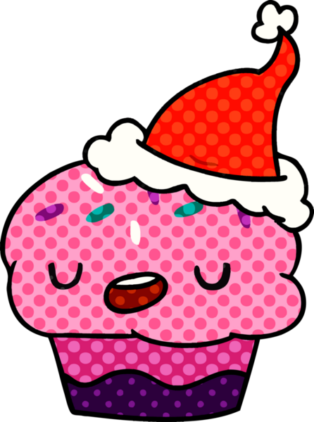 Bir insan tarafından çizilmiş Kawaii kekinin Noel karikatürü.