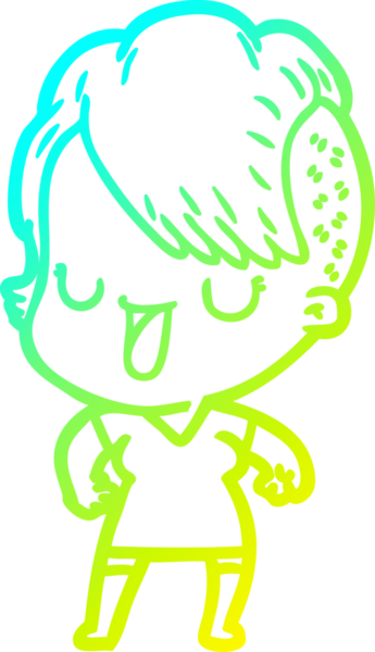 Hipster saç kesimi bir insan tarafından çizilmiş hoş bir çizgi film kızı çizimi.