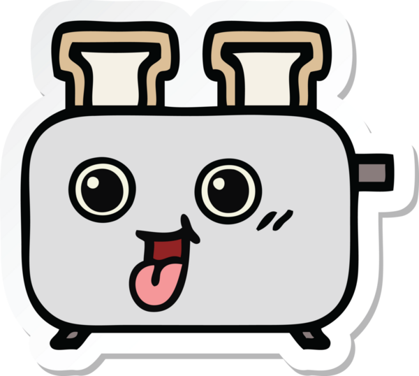 Bir insan tarafından çizilmiş bir tost makinesinin şirin bir karikatürü.