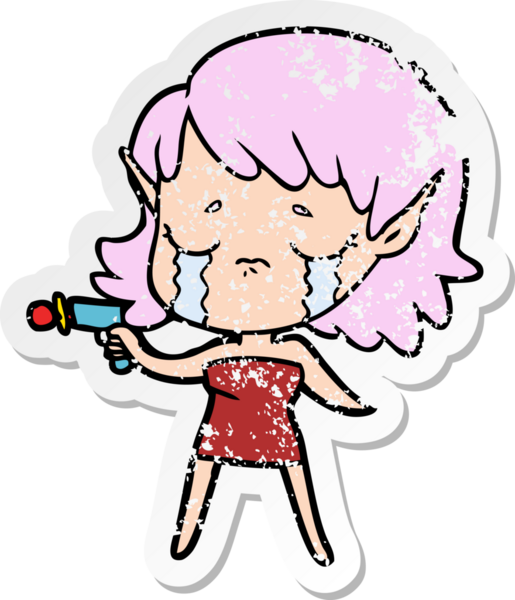 Bir insan tarafından çizilmiş, ağlayan bir elf kızı.