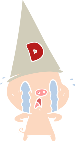 Bir insan tarafından çizilmiş aptal şapkalı ağlayan domuz.