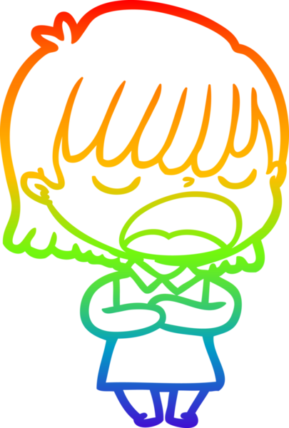 Gökkuşağı gradyan çizgi çizimi Bir insan tarafından yüksek sesle çizilen bir kadın karikatürü