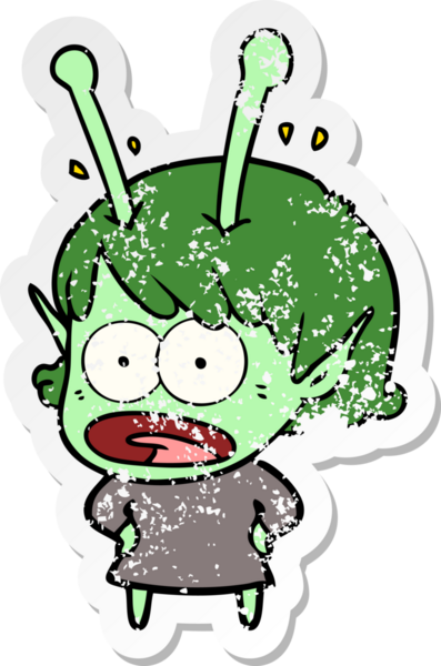 Bir insan tarafından çizilmiş uzaylı bir kızın karikatür çıkartması.