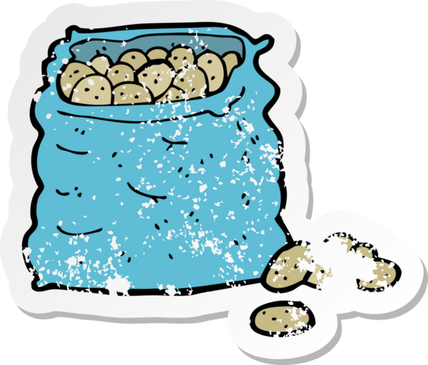 Bir insan tarafından çizilmiş patates çuvalının gerilemiş retro yapıştırması.