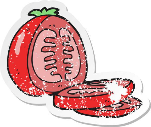 Bir insan tarafından çizilmiş doğranmış domatesin geriletilmiş çıkartması.