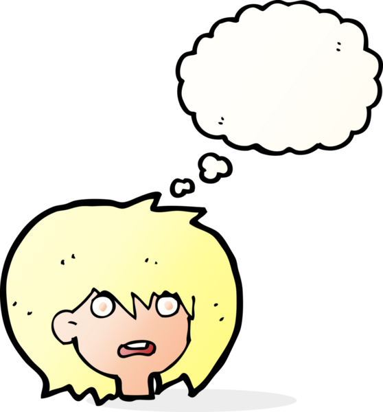 Bir insan tarafından çizilen düşünce baloncuğuyla şok olmuş çizgi film.