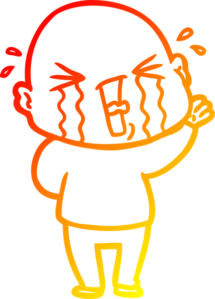 Bir insan tarafından çizilmiş, ağlayan kel bir adamın çizgi çizimi.