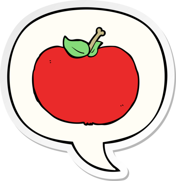 bir insan tarafından çizilmiş konuşma balonu çıkartmalı çizgi film elması.