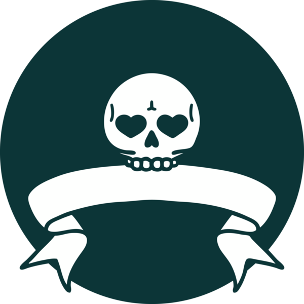 bir insan tarafından çizilmiş bir kafatası pankartıyla dövme biçimi simgesi