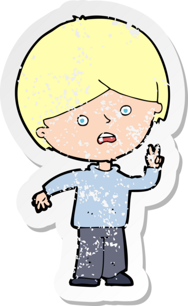 Mutsuz bir çocuğun, bir insan tarafından çizilen barış işaretini verdiği karikatürdeki gerilimli yapıştırma.