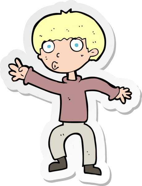 Bir insan tarafından çizilmiş uyarı sallayan bir çizgi film çocuğunun çıkartması.