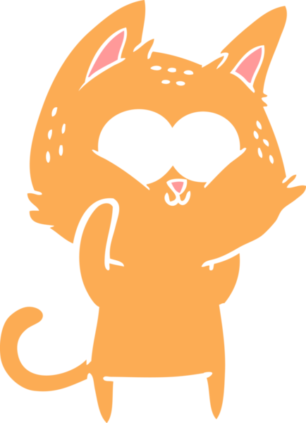 Bir insan tarafından çizilmiş düz renkli çizgi film kedisi