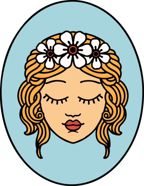 Bir insan tarafından çizilmiş gözleri olan geleneksel bir bakire dövmesi.