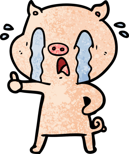 Bir insan tarafından çizilmiş ağlayan domuz çizgi filmi.