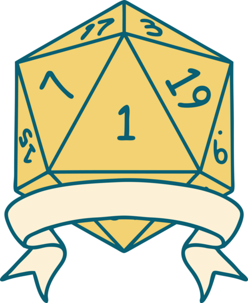 Retro Dövme Biçimi Doğal Bir d20 zar bir insan tarafından çizildi