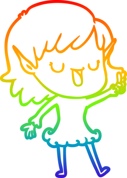 Gökkuşağı gradyan çizgi çizimi bir insan tarafından çizilmiş bir elf kızı