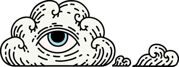 Her şeyi gören bir insan tarafından çizilmiş geleneksel bir göz bulutu dövmesi.