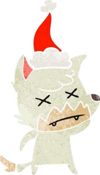 Bir insan tarafından çizilmiş Noel Baba şapkası giymiş ölü bir tilkinin eski çizgi filmi.